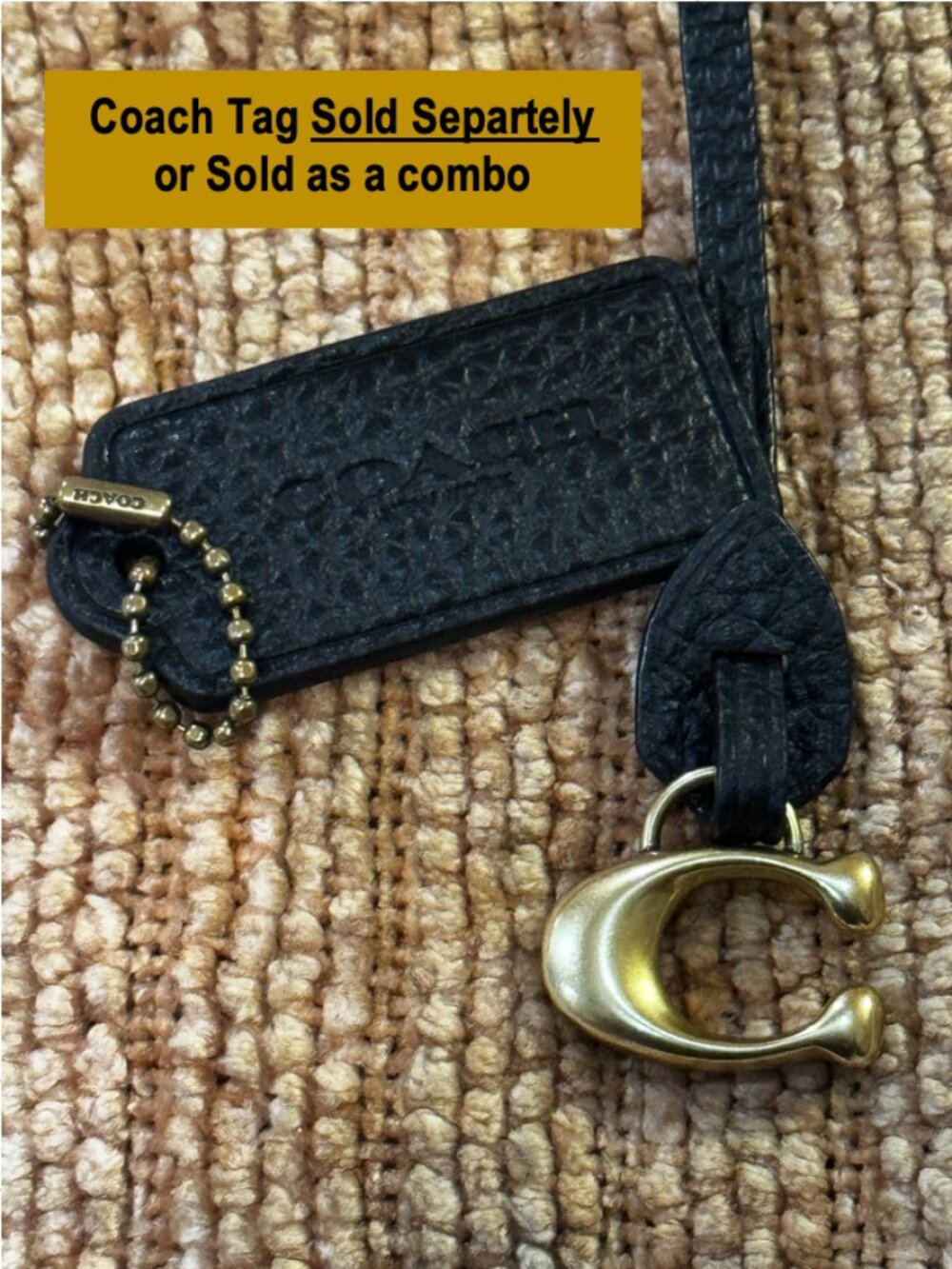 COACH BLACK PEBBLE LEATHER HANG TAG w/ GOLD CHAIN NWOTs - Picture 6 of 14